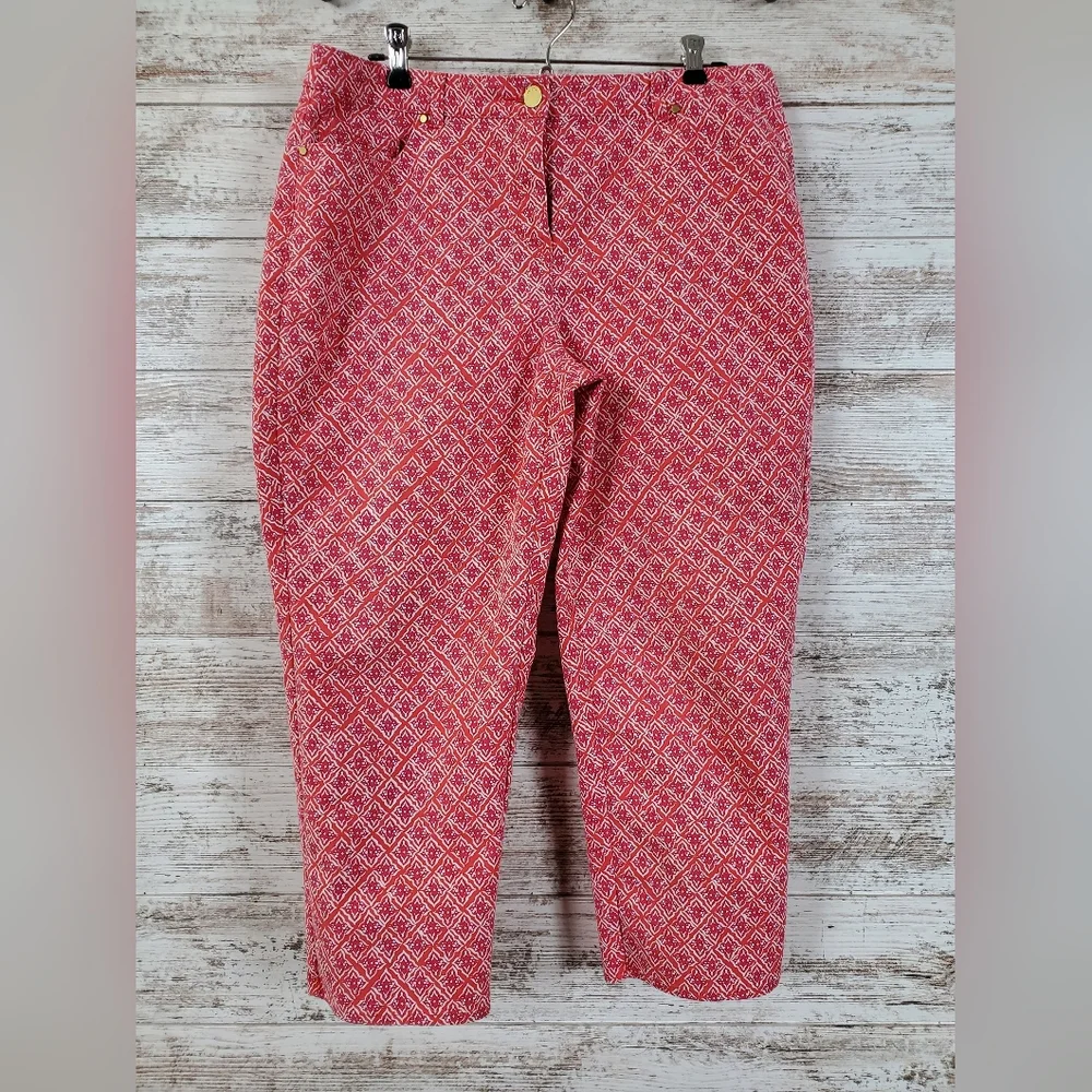 Chico’s Red White Geometric Crop Pants 4th of July Americana Summer Capri